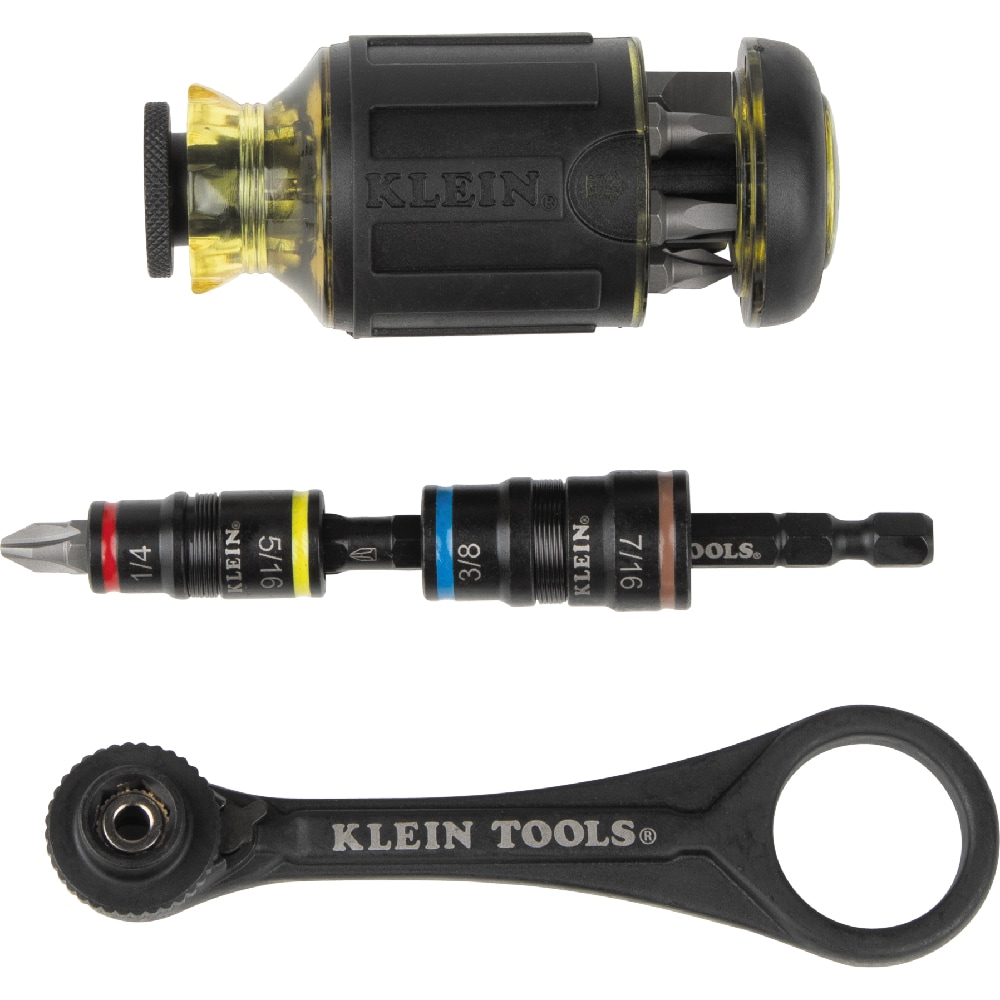 Klein Tools 85515HD 3-Piece Tool Set, Mini-Ratchet, 12-in-1 Impact Stubby Multi-Bit Driver and 5-in-1 SAE Impact Socket Set, Tools for Tight Spaces - Image 1