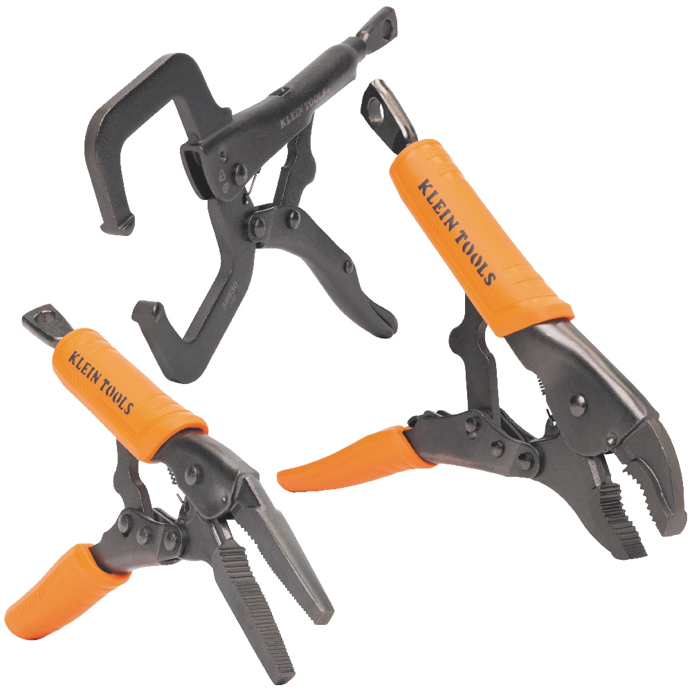 Klein Tools Locking Pliers Set, C-Clamp, Long Nose, Curved Jaw, 3-Piece - Image 1