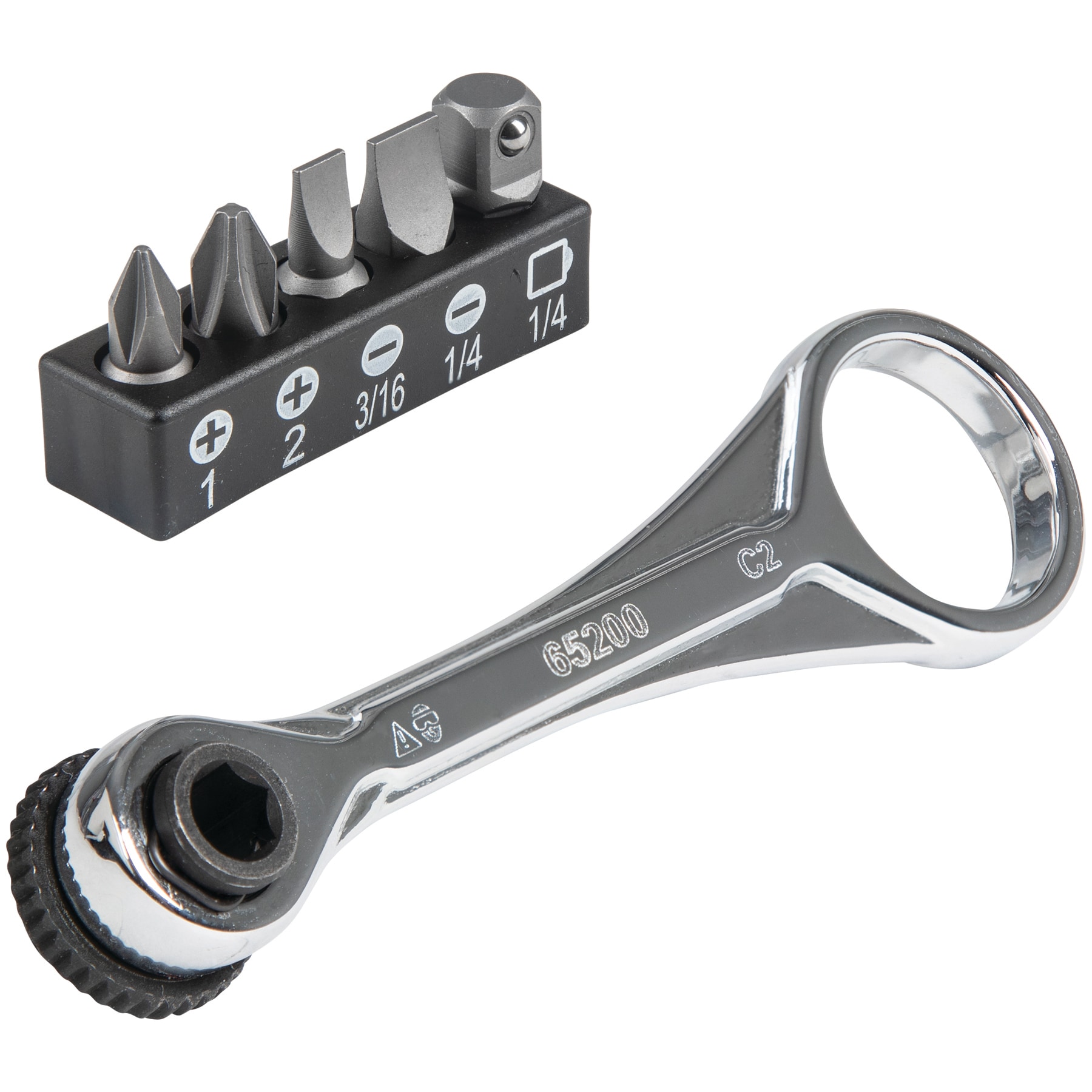 KLEIN TOOLS 65200 Ratchet Set, 5-Piece Mini Ratchet Set with Phillips, Slotted, and Adapter for Other Socket Sizes, For Tight Spaces - Image 1