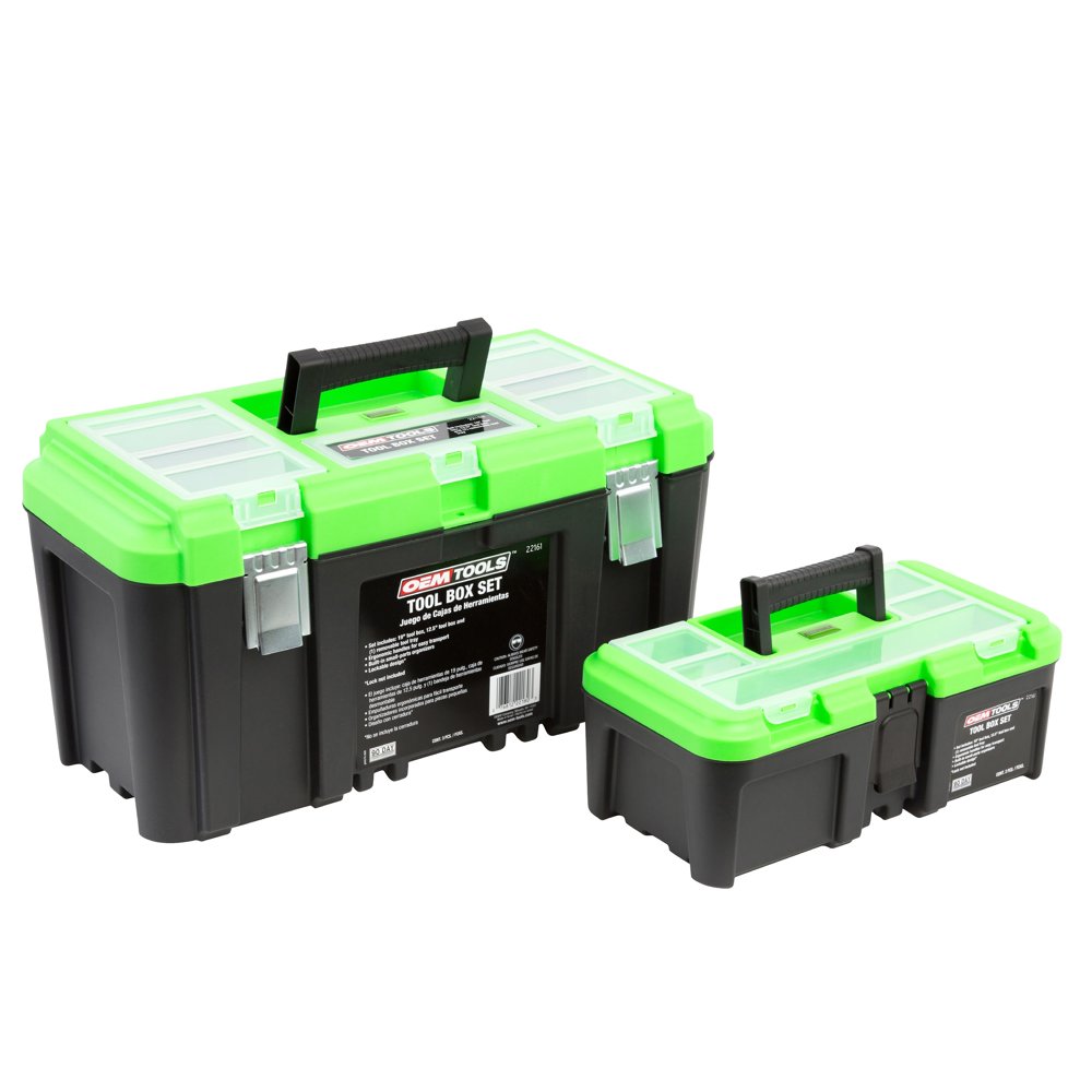 OEMTOOLS 22161 3 Piece Tool Box Set with Removable Tool Tray and Bonus 12.5" Tool Box, Black and Green Intermediate Tool Box Organizational System - Image 1