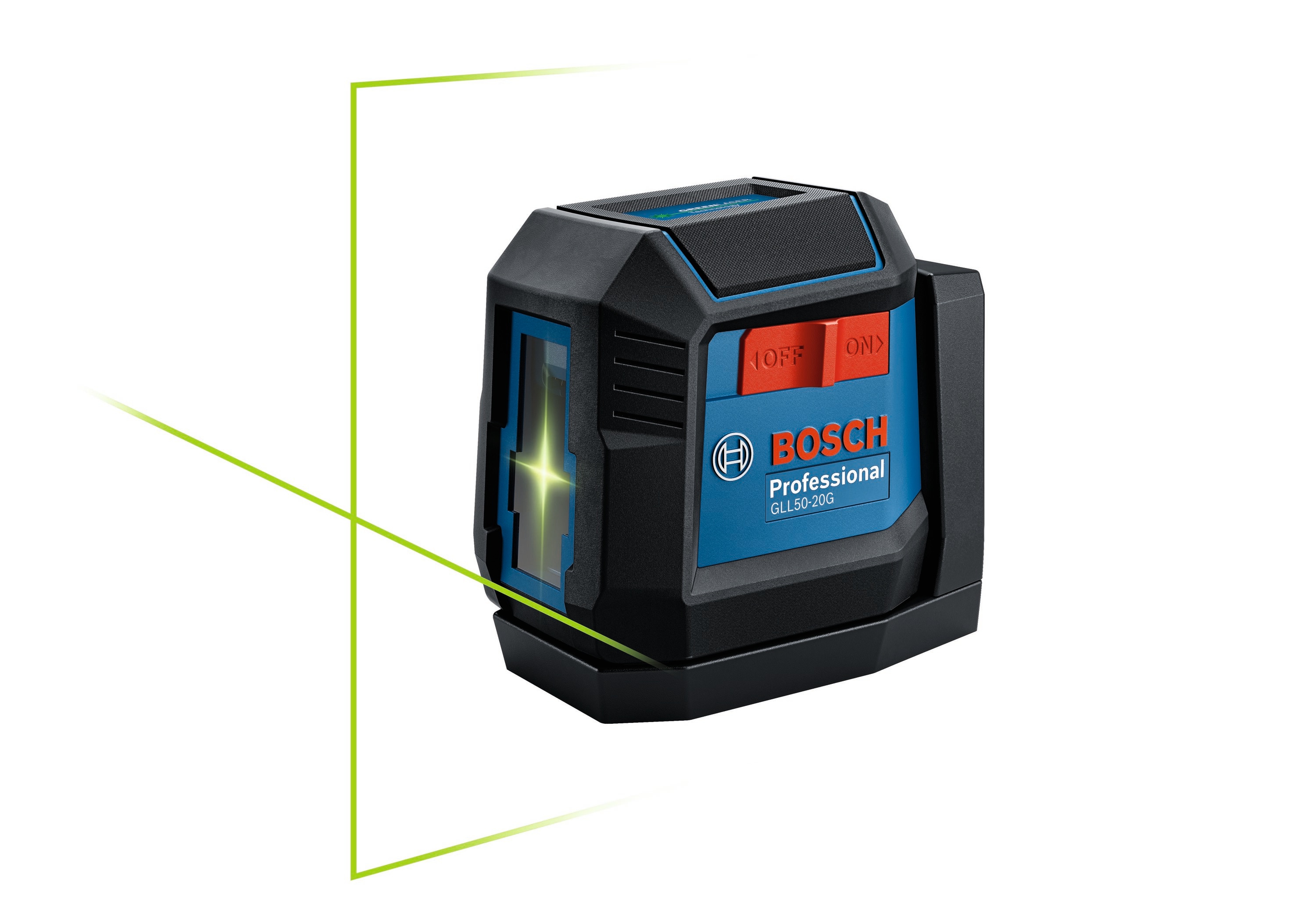 BOSCH GLL50-20G 50 Ft Green-Beam Self-Leveling Cross-Line Laser, Includes Integrated Magnetic Mount, 2 AA Batteries, & Soft Pouch - Image 1