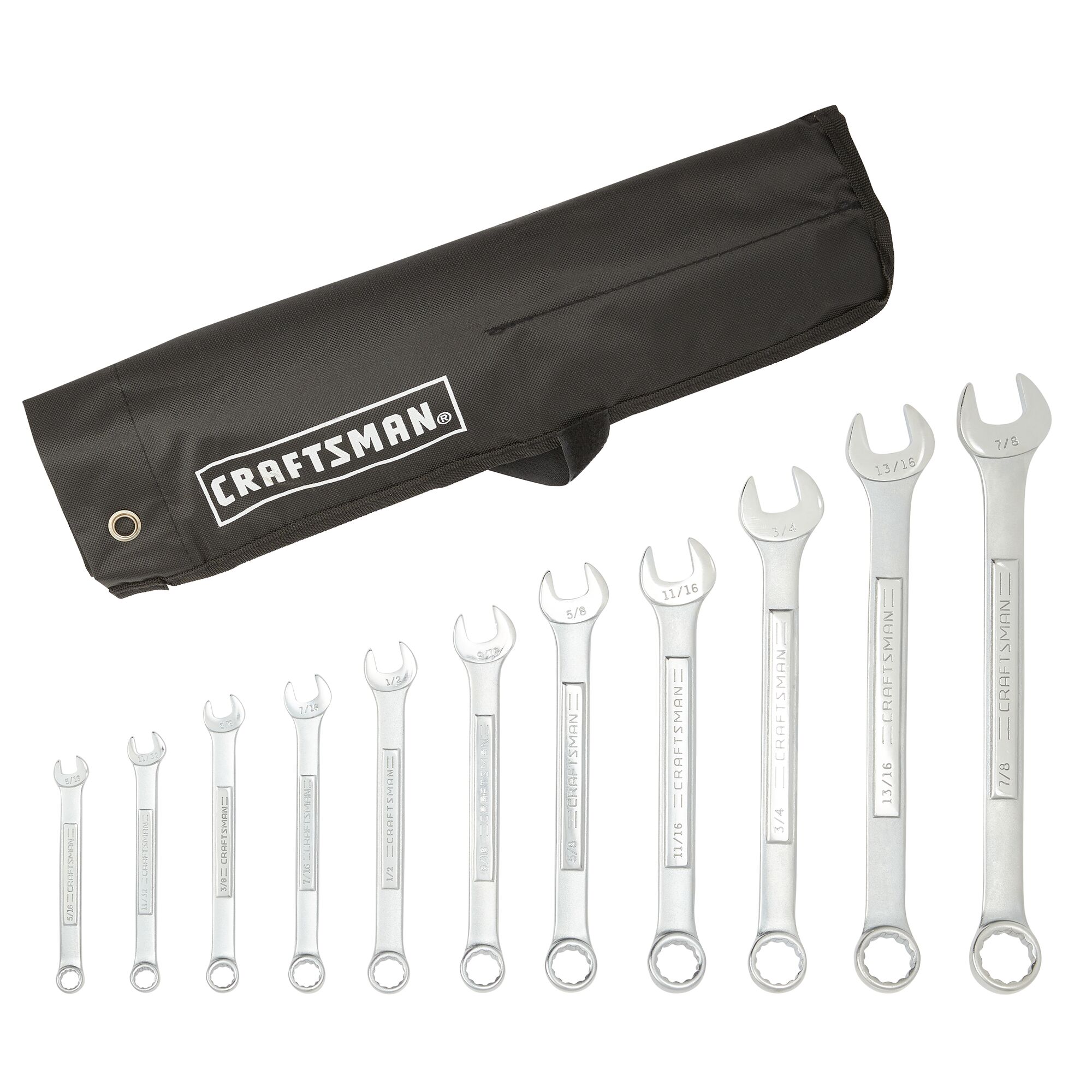 CRAFTSMAN SAE Combination Wrench Set with Tool Roll, 11pc - Image 1