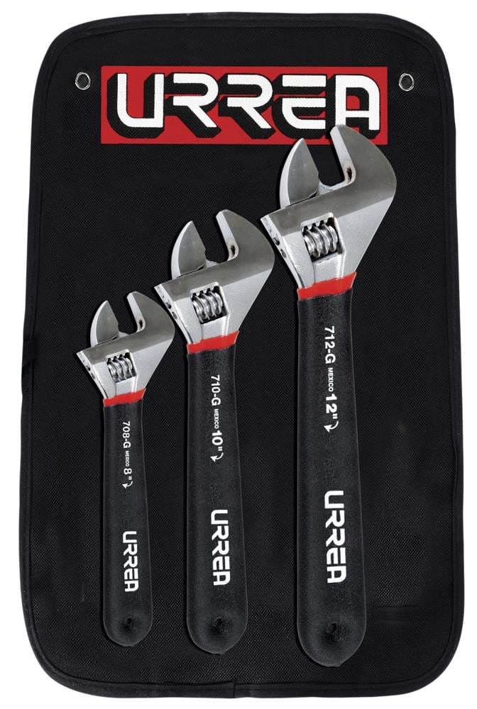 8 in. - 10 in., 12 in. Rubber Grip Adjustable Chrome Wrench Set (3-Piece) - Image 1