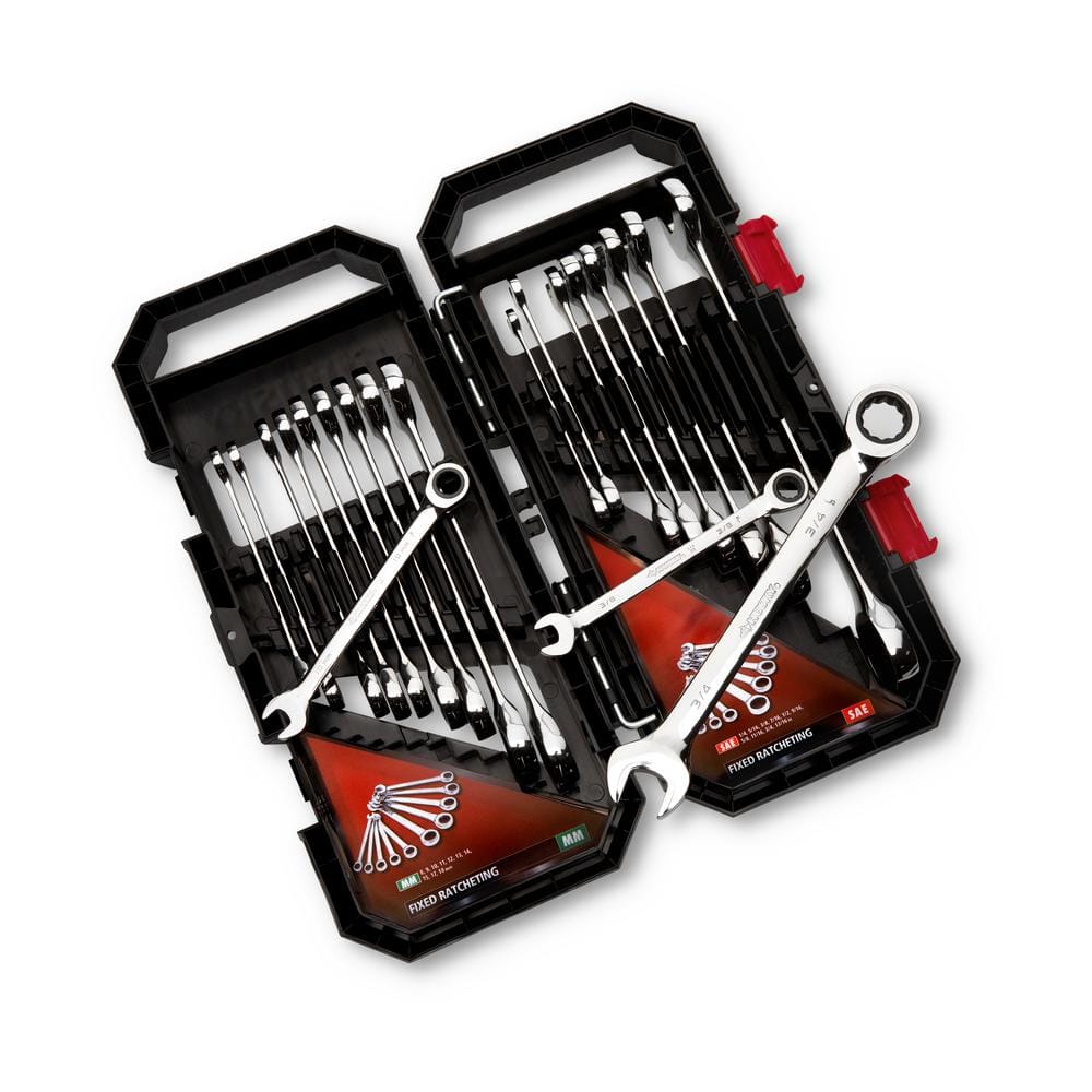 72-Tooth Ratcheting SAE/MM Combination Wrench Set (20-Piece) - Image 1