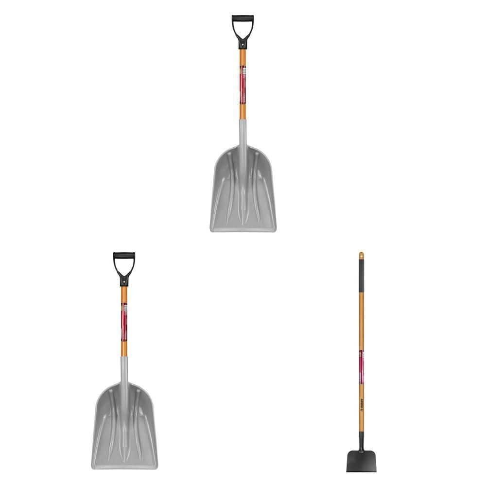 31 in. Wood Handle D-Grip Scoop Shovel (2-Count) and 47 in. Carbon Steel Blade Ice Scraper - Image 1