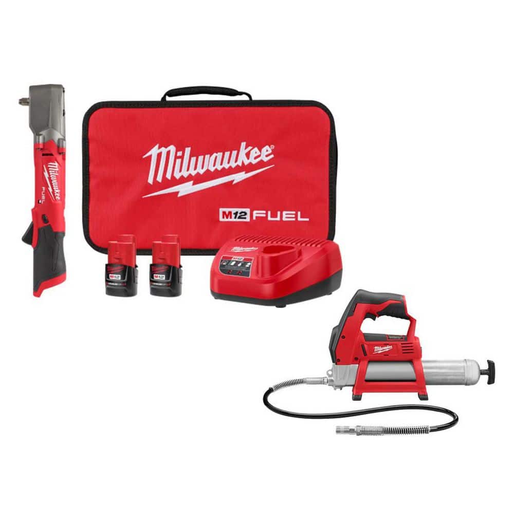 M12 FUEL 12V Lithium-Ion Brushless Cordless 3/8 in. Right Angle Impact Wrench Kit with Grease Gun - Image 1