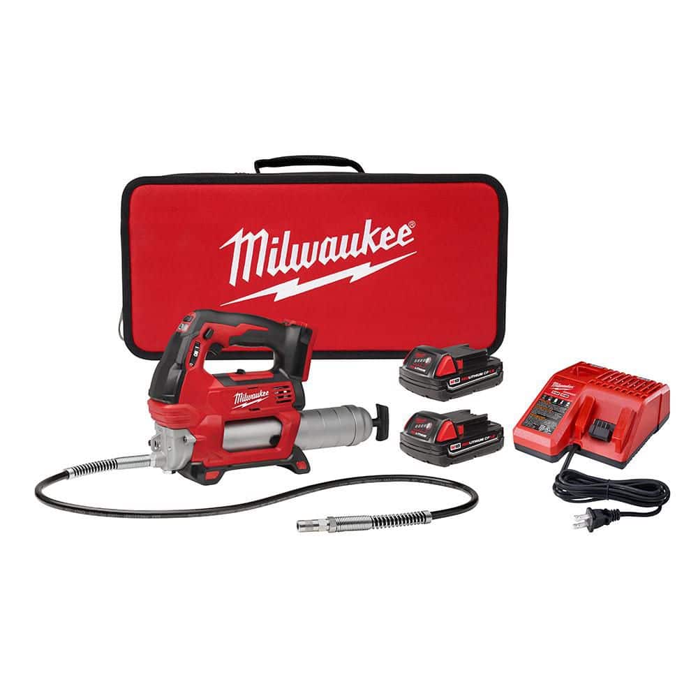M18 18V Lithium-Ion Cordless Grease Gun 2-Speed with (2) 1.5Ah Batteries, Charger, Tool Bag - Image 1