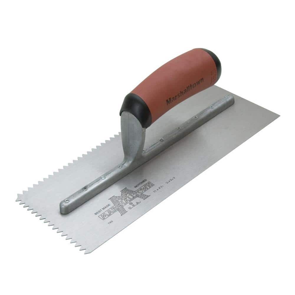11 in. x 1/2 in. x 15/32 in. V-Notch Flooring Trowel with Durasoft Handle - Image 1