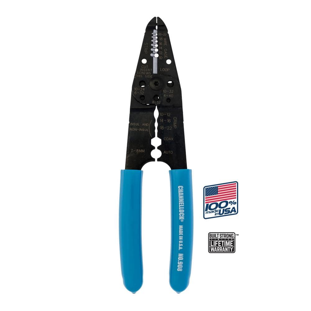 Channellock 8.25in Wiring Tool Strips Crimps & Cuts 10to22 AWG - Image 1
