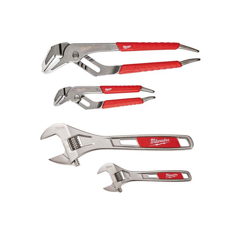 6 in. and 10 in. Straight-Jaw Pliers Set with 6 in. and 10 in. Adjustable Wrench Set (4-Piece) - Image 1