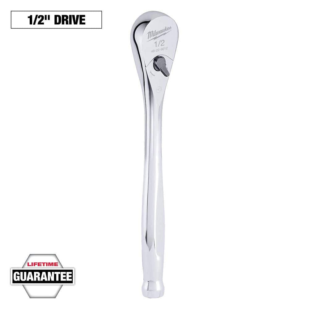 1/2" Drive 90 Geared Teeth Pear Head Style Hand Ratchet, 11-1/4" L, Chrome Finish - Image 1