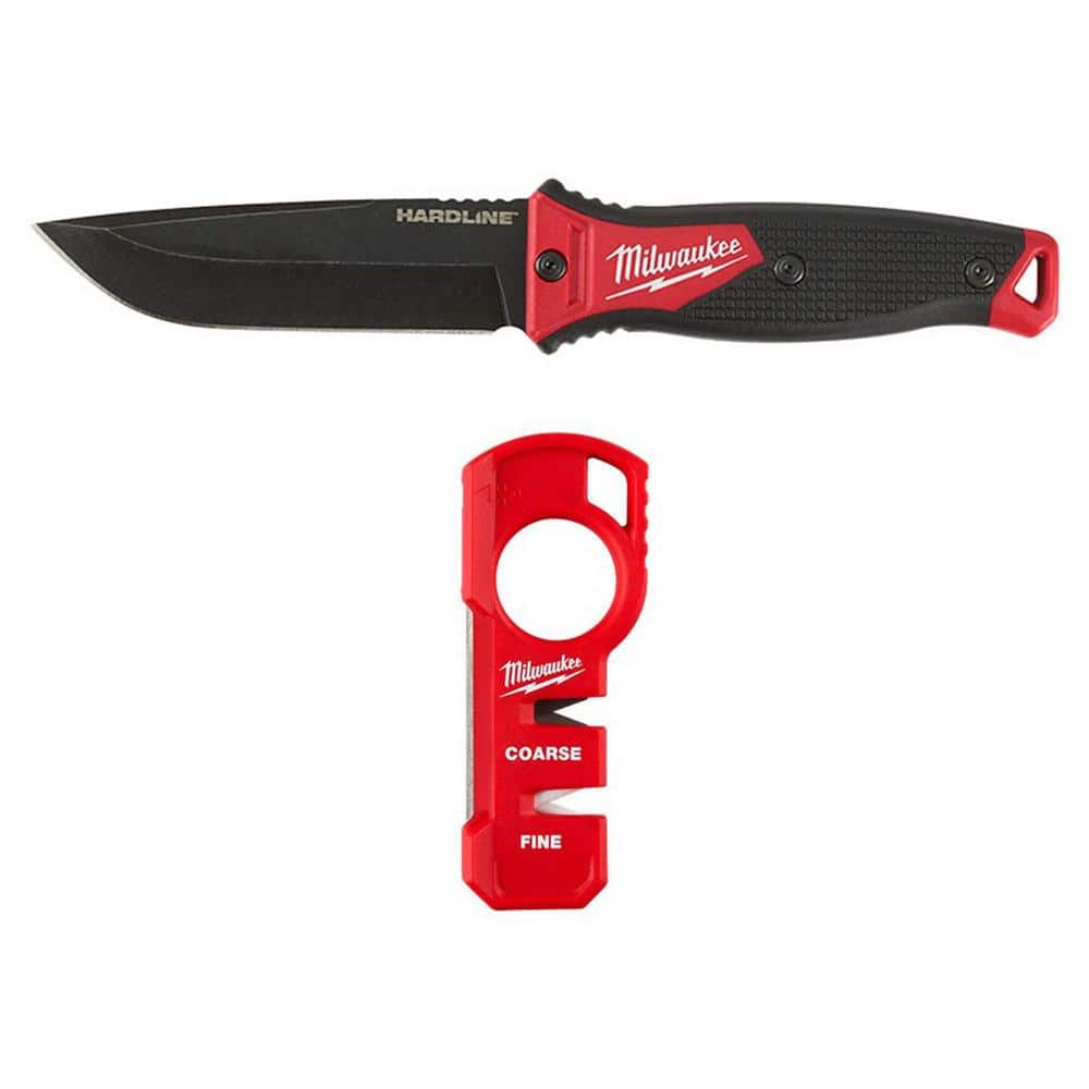 5 in. Hardline AUS-8 Steel Fixed Blade Knife with Compact Jobsite Knife Sharpener (2-Piece) - Image 1