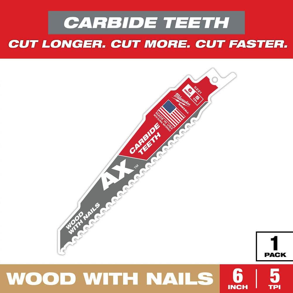6 in. 5 TPI AX Carbide Teeth Demolition Nail-Embedded Wood Cutting SAWZALL Reciprocating Saw Blade (1-Pack) - Image 1