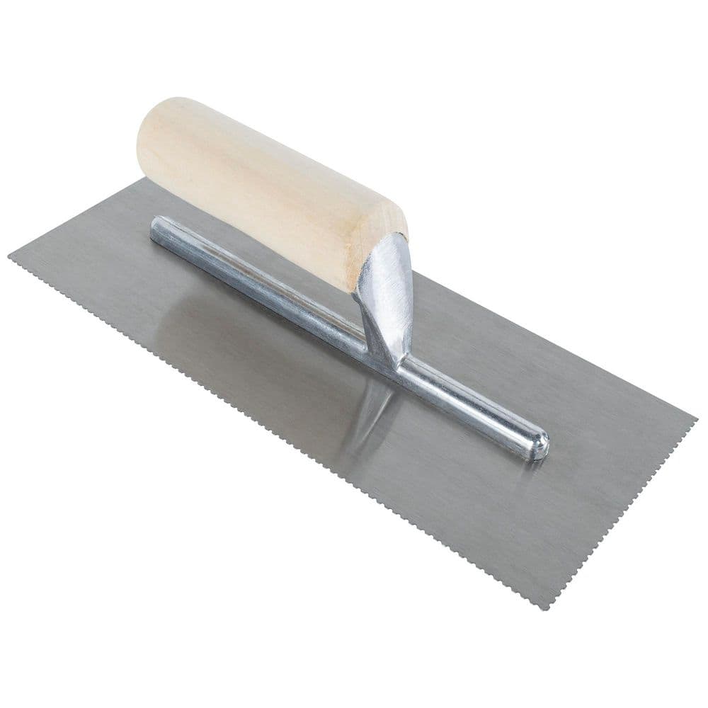11 in. U-Notch Pro Flooring Trowel with Wood Handle - Image 1