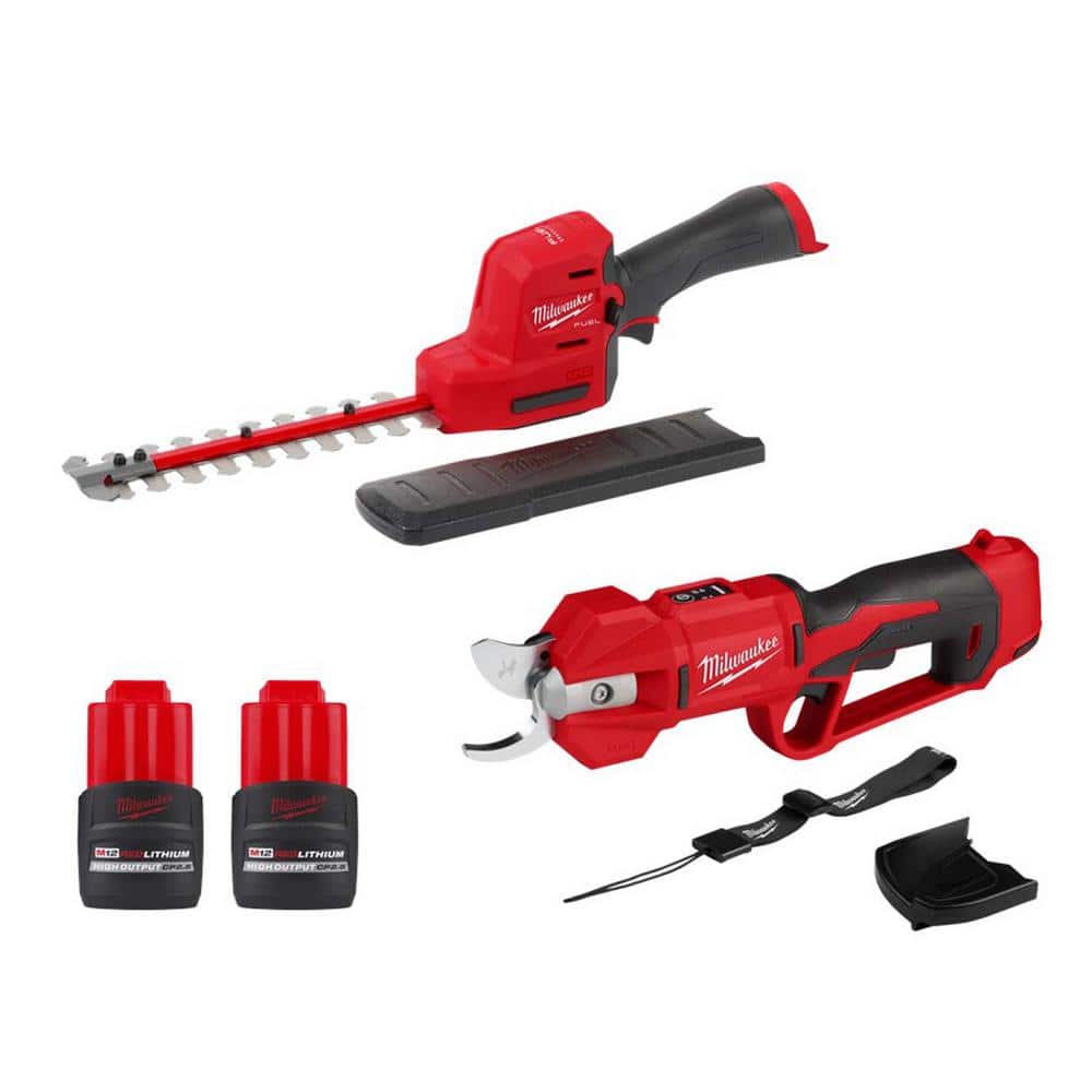 M12 12V Cordless Brushless Pruner Shears with M12 8 in. Hedge Trimmer, (2) 2.5 Ah Batteries - Image 1