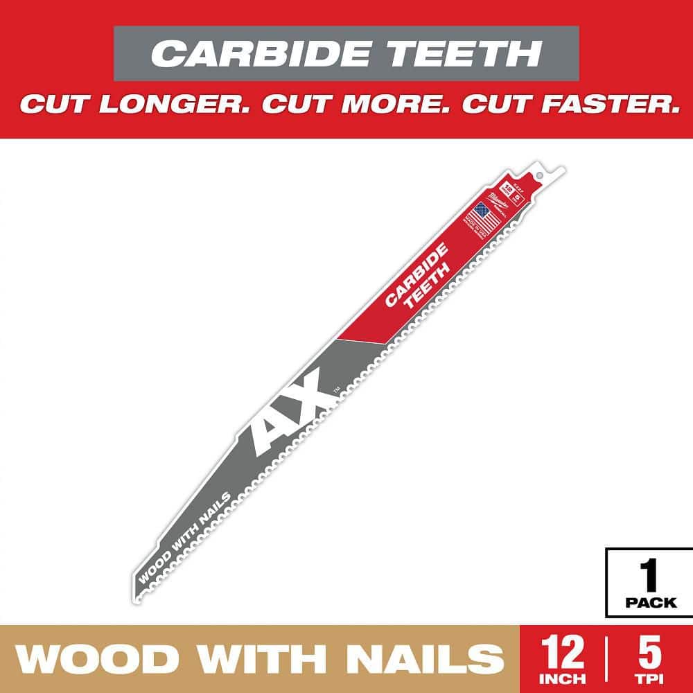 12 in. 5 TPI AX Carbide Teeth Demolition Nail-Embedded Wood Cutting SAWZALL Reciprocating Saw Blade (1-Pack) - Image 1