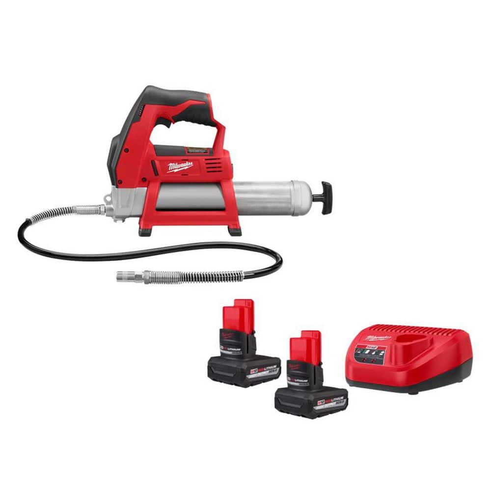 M12 12V Lithium-Ion Cordless Grease Gun with (2) 5.0 Ah Battery Pack Starter Kit - Image 1