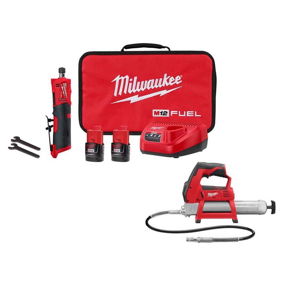 M12 FUEL 12V Lithium-Ion Brushless Cordless 1/4 in. Straight Die Grinder Kit with Grease Gun - Image 1