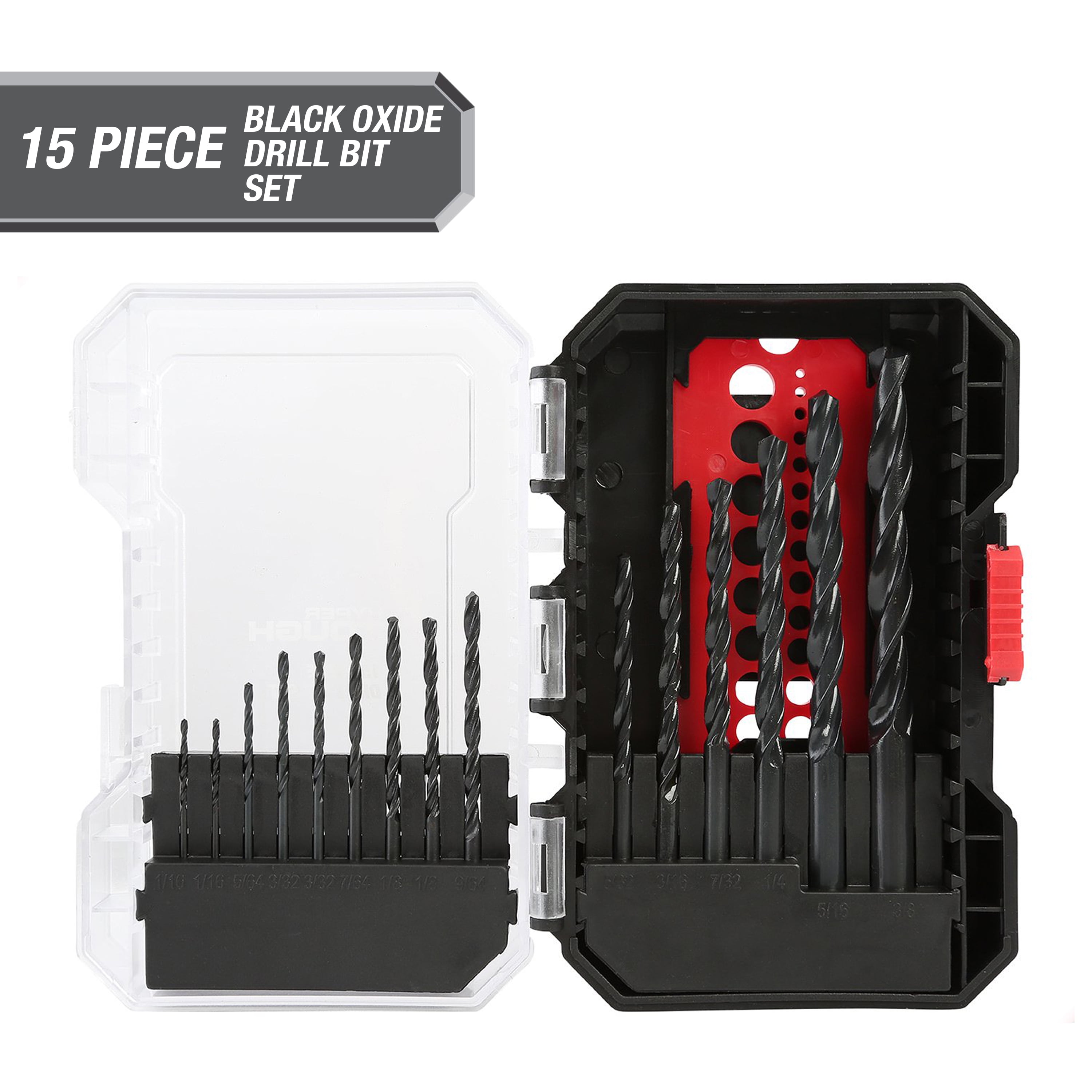 Hyper Tough Black Oxide Drill Bit Set With Case, 15-Piece - Image 1