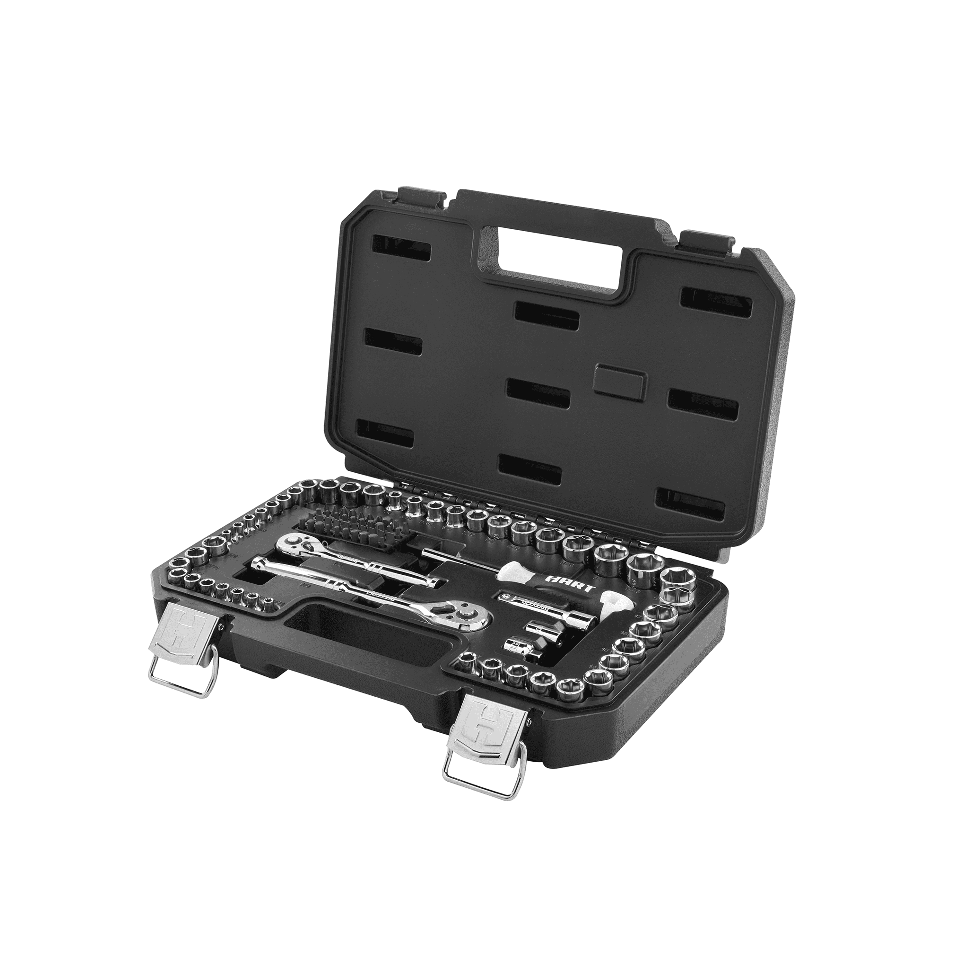 HART 90-Piece 1/4 and 3/8-inch Mechanics Tool Set, Chrome Finish - Image 1