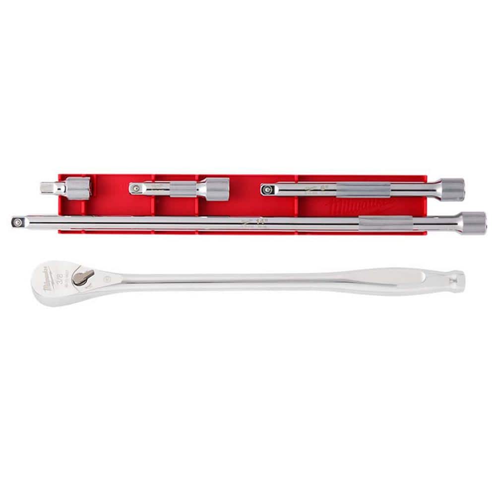 3/8 in. Drive 90-Tooth 12 in. Extended Ratchet with 3/8 in. Drive Extension Set (5-Piece) - Image 1