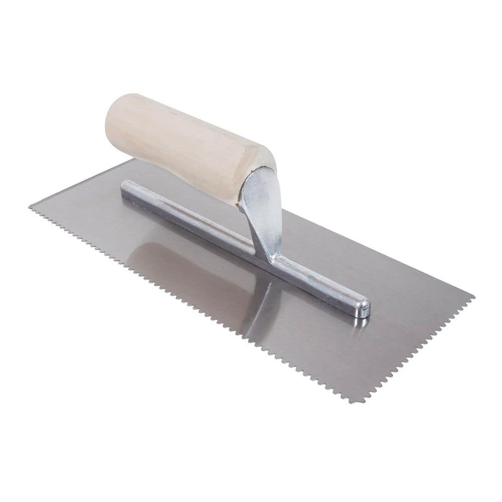 11 in. x 1/8 in. x 1/16 in. Flat Top V-Notch Pro Flooring Trowel with Wood Handle - Image 1