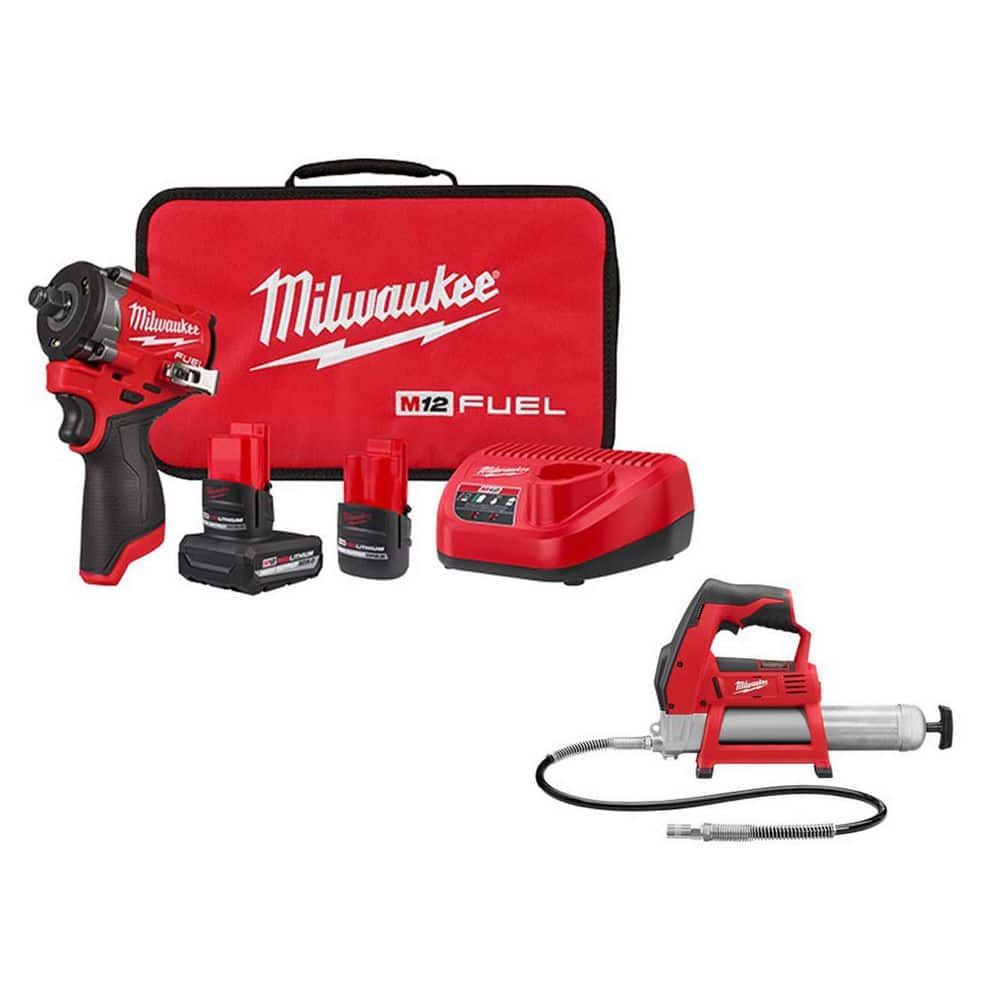 M12 FUEL 12V Li-Ion Brushless Cordless Stubby 1/2 in. Impact Wrench Kit with Grease Gun - Image 1