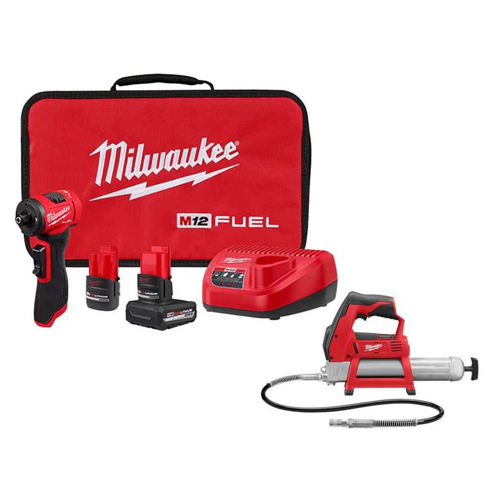 M12 FUEL 12V Lithium-Ion Brushless Cordless 1/4 in. Right Angle Die Grinder Kit with Grease Gun - Image 1