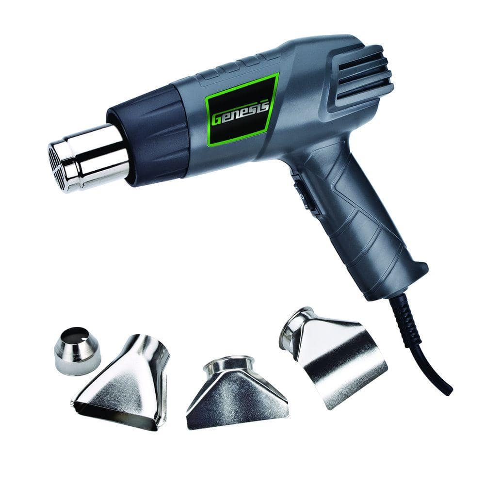 Genesis GHG1500A Dual Temperature Heat Gun Kit With Fast Heat High And Low Settings 572F/1000F, Air Reduction Nozzle, Reflector Nozzle, And Two Deflector Nozzles with 2 Year Warranty - Image 1
