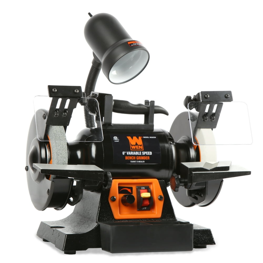 WEN BG625V 2.5-Amp 6-Inch Variable Speed Bench Grinder with Flexible Work Light , Black - Image 1