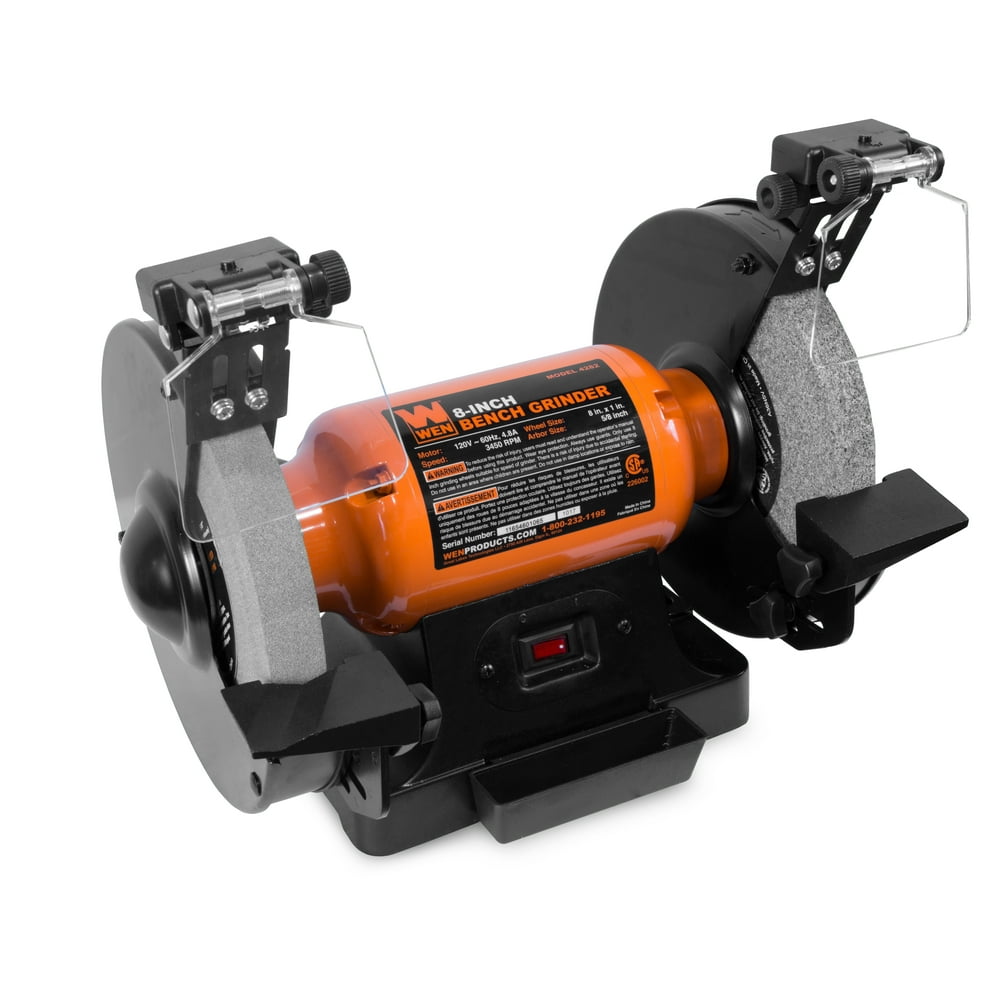 WEN BG4282 4.8-Amp 8-Inch Single Speed Bench Grinder with LED Work Lights & POWERTEC 15505 White Aluminum Oxide Grinding Wheel, 8-Inch by 1-Inch, 5/8-Inch Arbor, 120 Grit - Image 1
