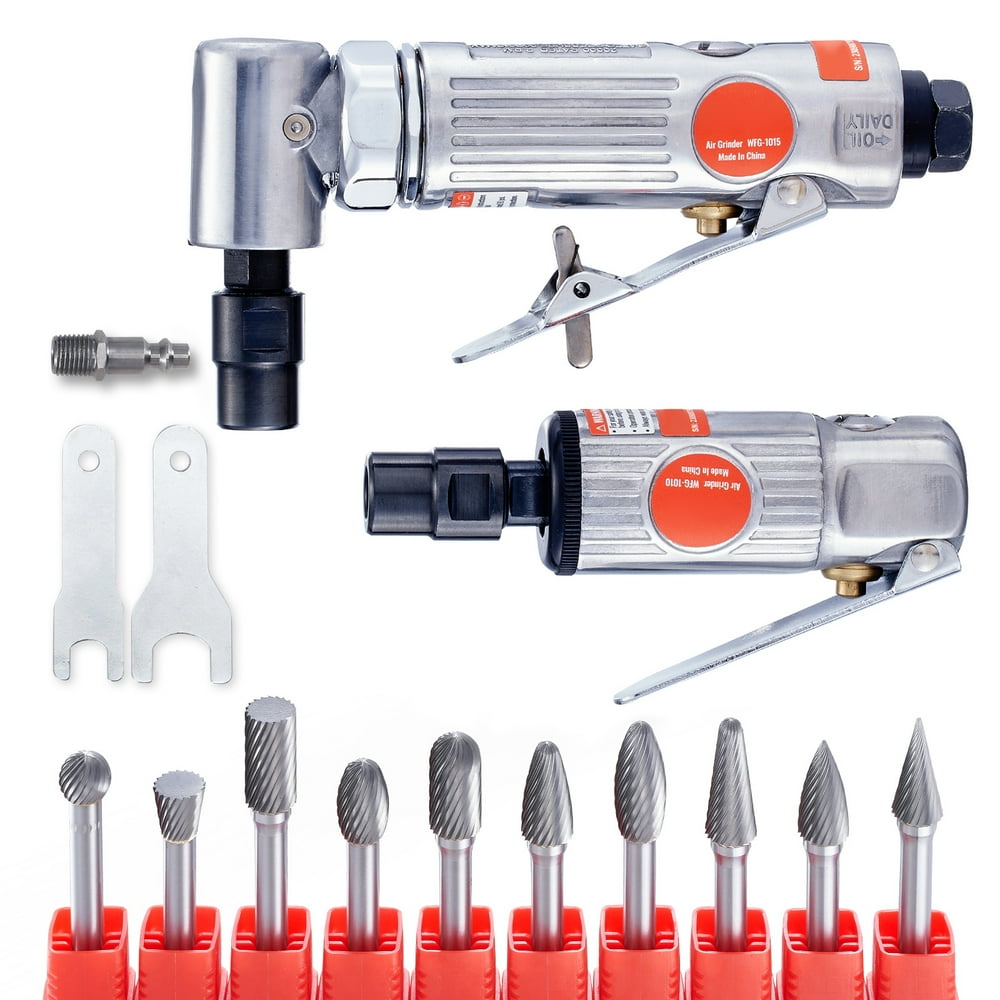 KFFKFF Air Die Grinder, Right-Angle Grinder Paired with Die Grinder Combo & Set of 10 Single Cut Carbide Burrs, Featherweight, Ball Bearing Build for Sanding, Smoothing Edges - Image 1