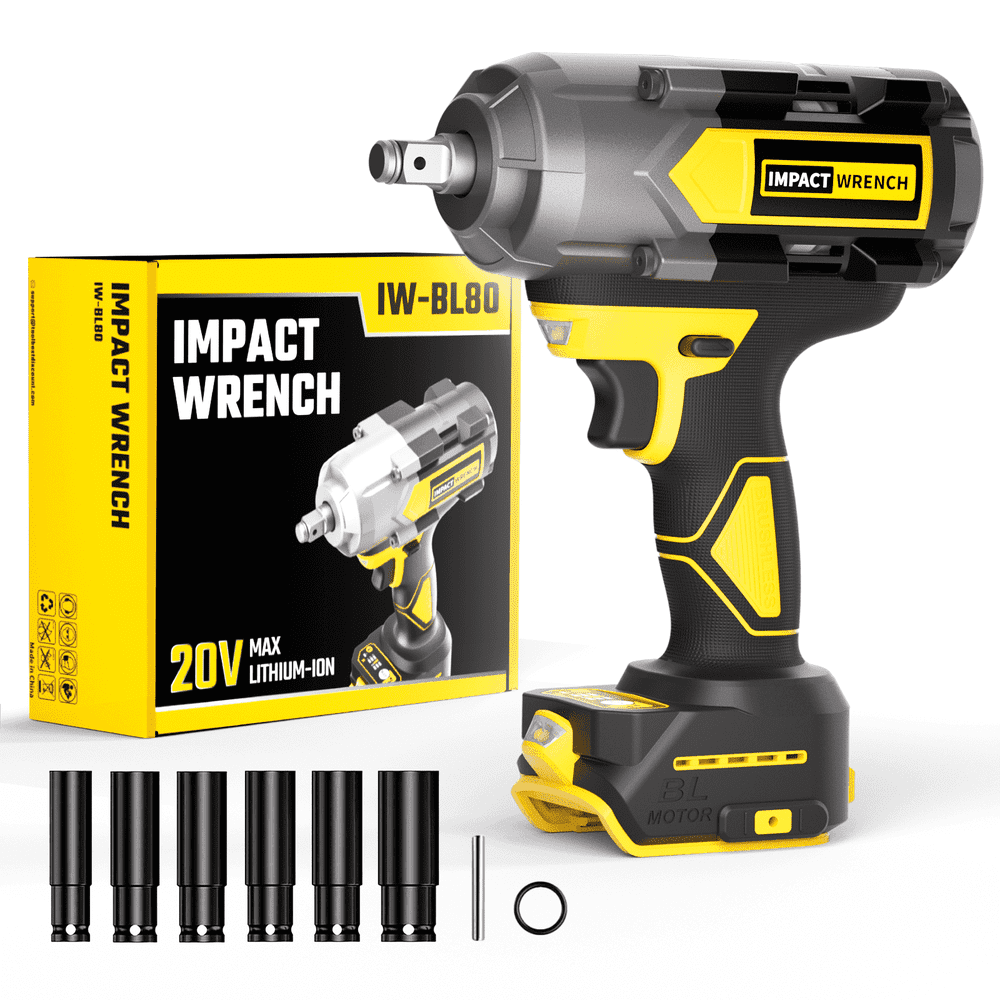 Cordless 1/2" Impact Wrench for DEWALT 20V Battery (no battery), 1200N.m / 900 ft-lbs Impact Driver, 3-Speed Electric Impact Gun, Tool Only with 6 Sockets - Image 1