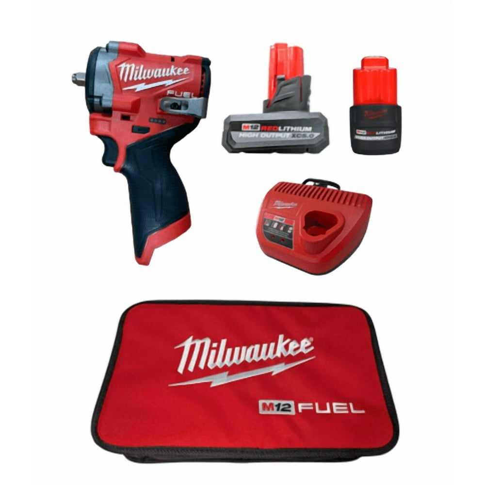 Milwaukee 2562-22 M12 FUEL 3/8" Stubby Impact Wrench Kit – Includes XC5.0 & CP2.5 Batteries, Charger, Belt Clip, and Contractor Case – 550 ft-lbs Torque, Compact Design, Brushless Motor - Image 1