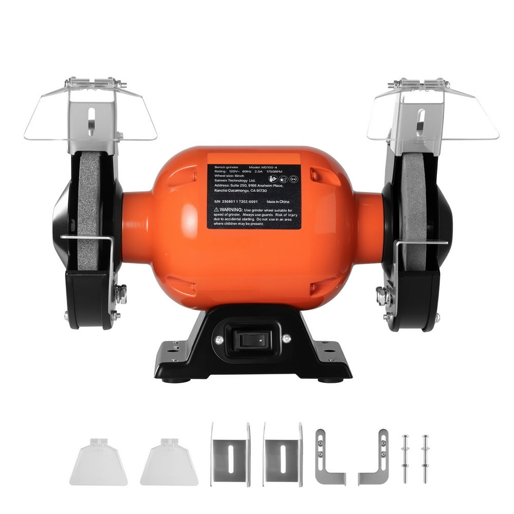 VEVOR Bench Grinder,6-inch Single Speed Bench Grinder,1750RPM Low-Speed Table Grinders with 250W 2A Induction Motor, 36/60-Grit Grinding Wheels & Adjustable Tool Rest for Precise Sharpening Grinding - Image 1