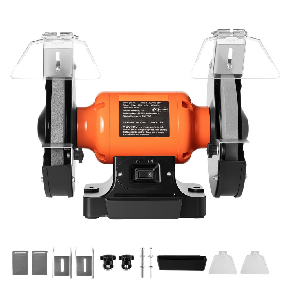KFFKFF 8-Inch Bench Grinder with 3450RPM Speed, 350W Induction Motor, Dual 36/60-Grit Wheels, and Adjustable Eye Shield for Efficient Sharpening and Grinding - Image 1