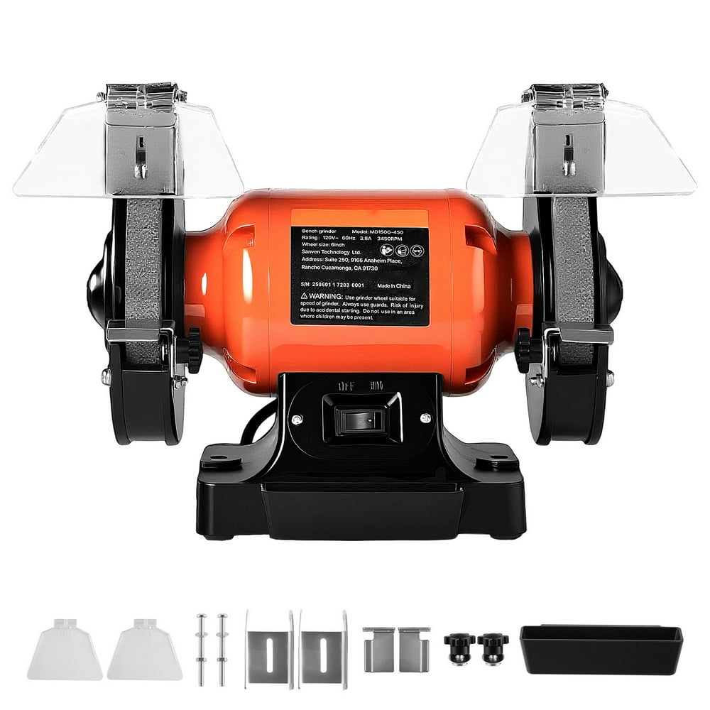 KFFKFF 6-Inch Bench Grinder, Single Speed Table Grinder with 3450RPM, 450W Induction Motor, 36/60-Grit Grinding Wheels, and Adjustable Eye Shield for Efficient Sharpening and Grinding - Image 1