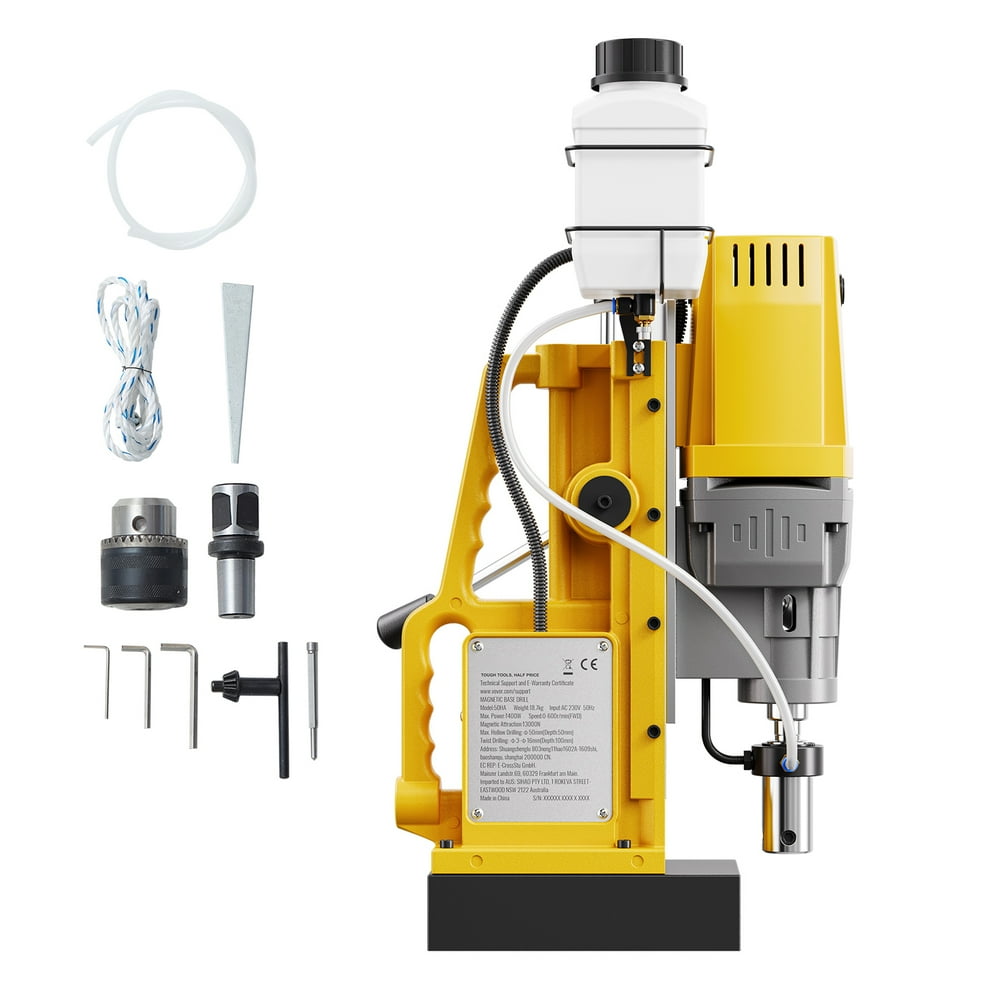 KFFKFF Magnetized Drilling Device, Powered by 1400W Engine with 2 in Hole Diameter, 2922 lbf Compact Electrical Mag Drill Press, Adjustable Speed from 0-750 RPM, Ideal for Metal Surface Drilling - Image 1