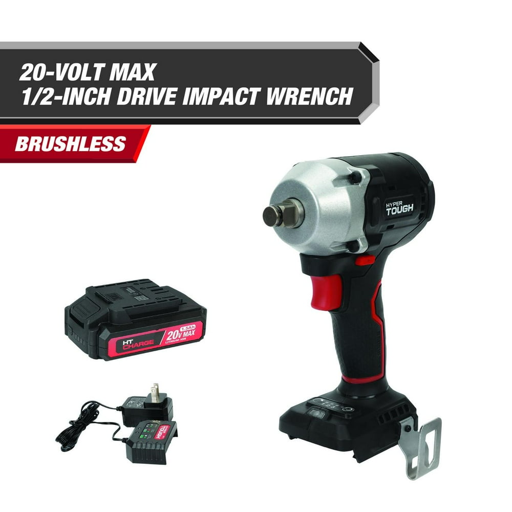 Hyper Tough 20V Max Compact Brushless 1/2-inch Impact Wrench with 2.0Ah Lithium-Ion Battery and Charger, 350 ft-lbs Torque - Image 1