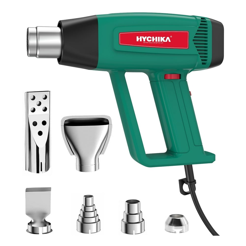 HYCHIKA Heat Gun, 1800W Heating Crafting Gun with 6 Nozzles, Stepless Adjustment 140℉-1112℉, Hot Air Gun for Shrink Tubing, Shrink Wrap, Soldering - Image 1