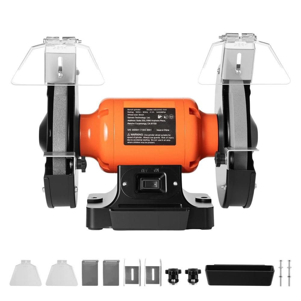 KFFKFF 8-Inch Bench Grinder, Single-Speed Table Grinder, 3450 RPM with 550W Induction Motor, Includes 36/60-Grit Grinding Wheels and Adjustable Eye Shields for Efficient Sharpening and Grinding - Image 1
