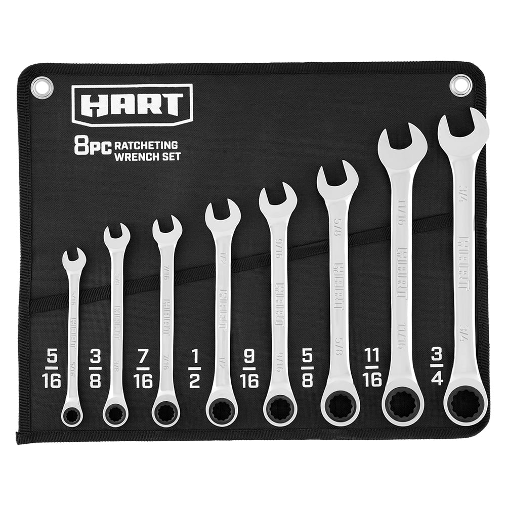 HART 8-Piece SAE Ratcheting Wrench Set with Tool Pouch, Chrome Vanadium - Image 1