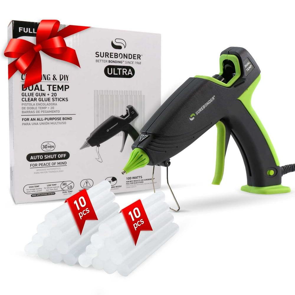Surebonder Hot Glue Gun and Glue Sticks, Full Size 100W Dual Temperature Hot Glue Gun with 20 All Purpose Glue Sticks, 30 Minute Auto-Shut-Off, Black - Image 1