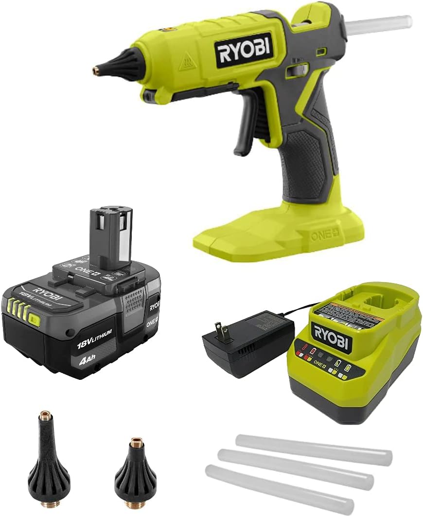 RYOBI Ryobi Glue Gun Kit P307 ONE+ 18V Cordless Dual Temperature with 4.0 Ah Lithium-Ion Battery + Charger + Bonus Nozzles p307-kit - Image 1