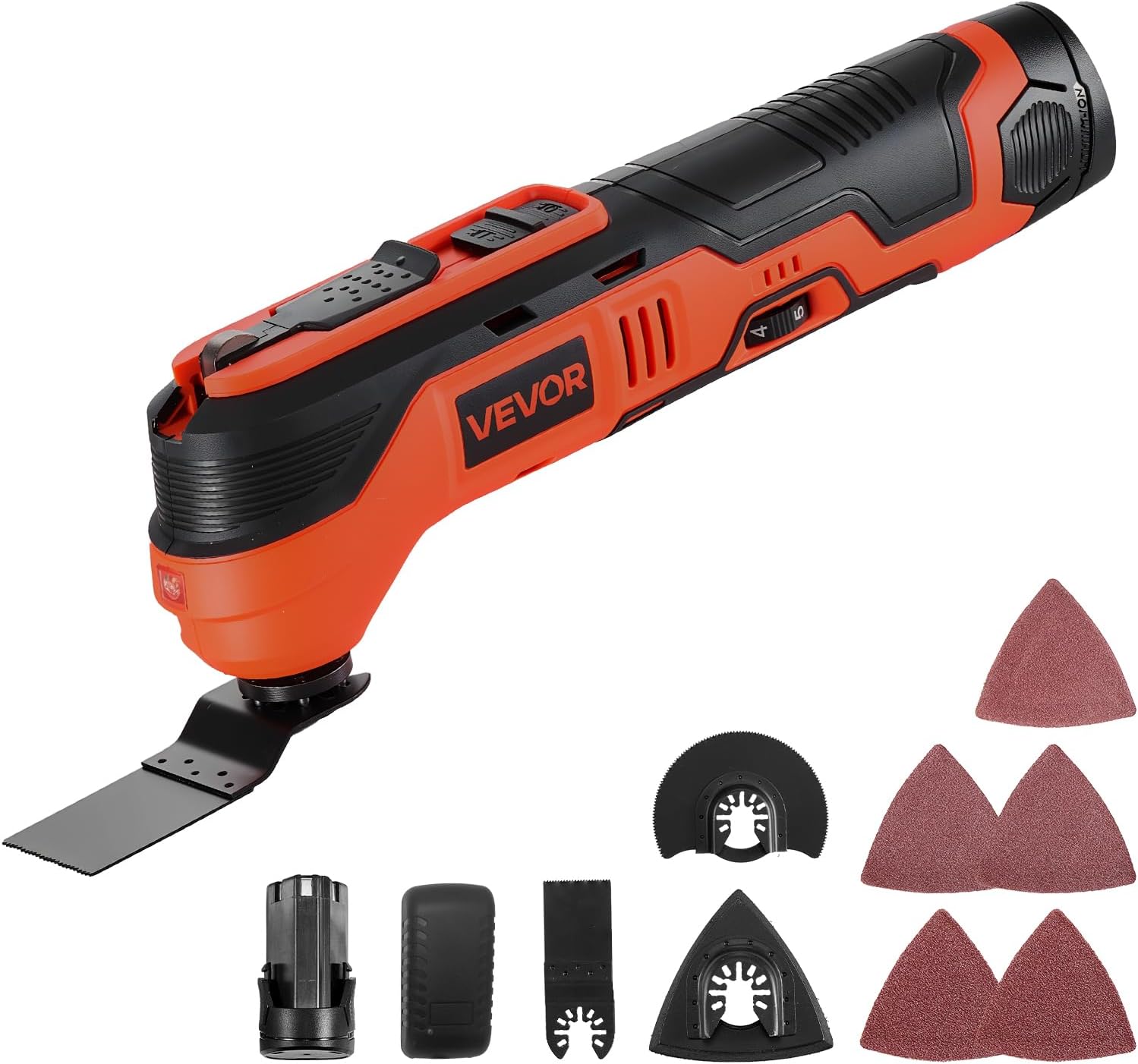 VEVOR Cordless Oscillating Tool, 12V Multitool Oscillating Saw Tool with 6 Variable Speeds 6000-17500 OPM, 3.2° Oscillation Angle, 2.0Ah Battery Pack & Charger, 8PCS Saw Accessories & LED Work Light - Image 1