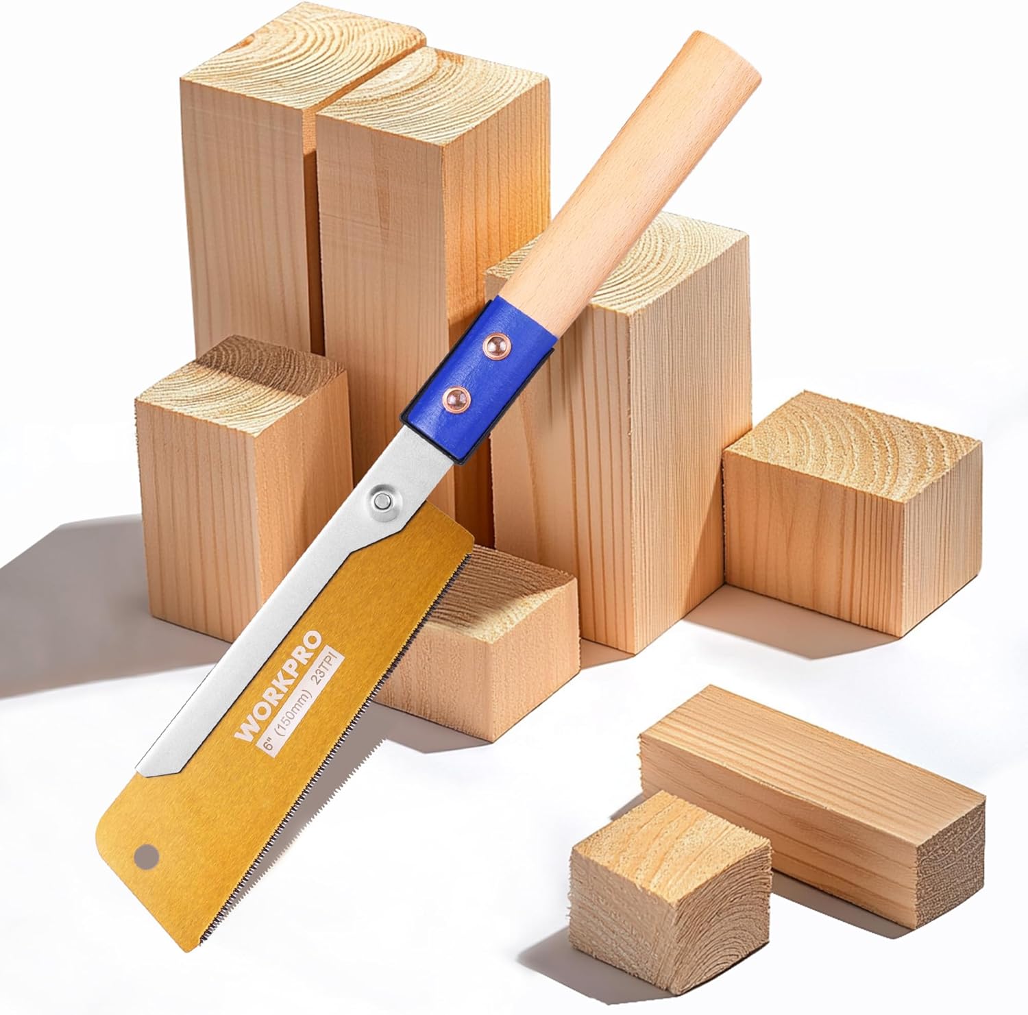 WORKPRO 6 Inch Japanese Pull Saw, 23 TPI SK5 Flexible Blade Dovetail Saw with Non-Slip Beech Handle for Dovetails, Tenons and Precision Woodworking - Image 1