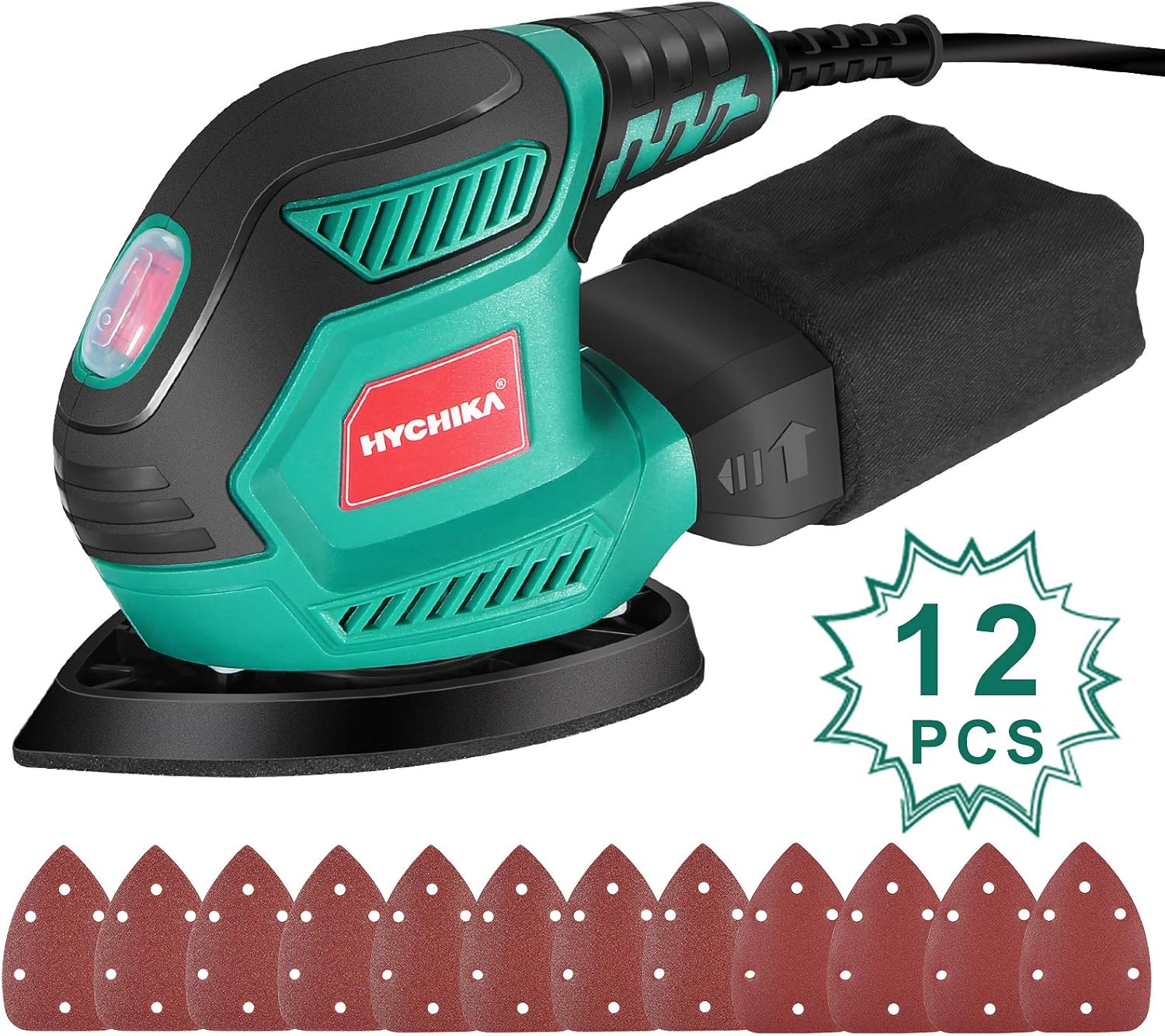 HYCHIKA Detail Sander, 14,000 OPM Compact Electric Sander Tool with 12 Pcs Sandpapers,Efficiency Dust Collection System,Suitable for Tight Spaces Sanding,Polishing,Removing Paint in Home Decoration - Image 1