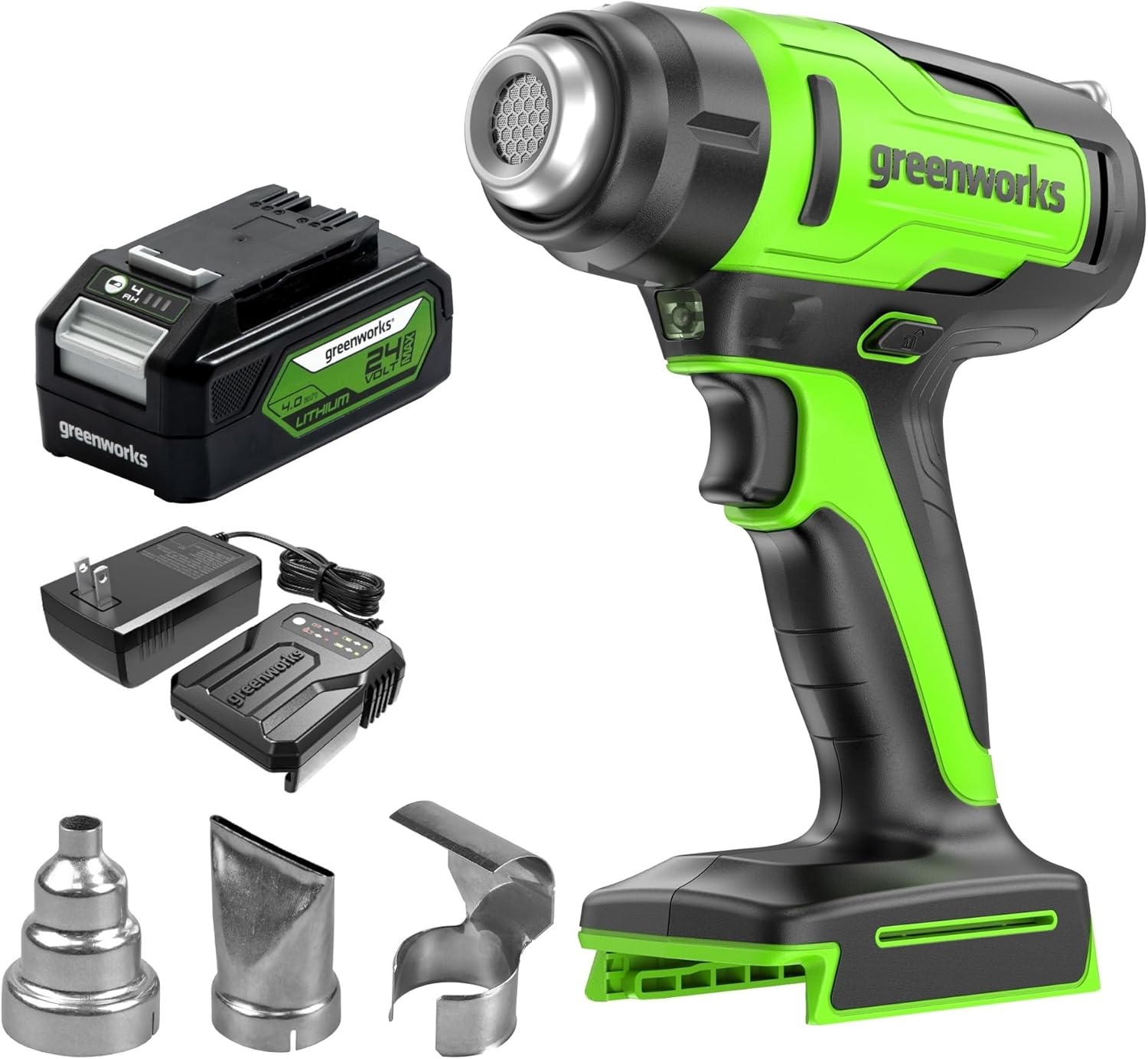 Greenworks 24V Cordless Heat Gun Kit, 4.0Ah Battery & Charger Included - Hot Air Tool, Max to 1000℉/538℃ with 3 Nozzles for Home, Garage, Outdoors - Image 1