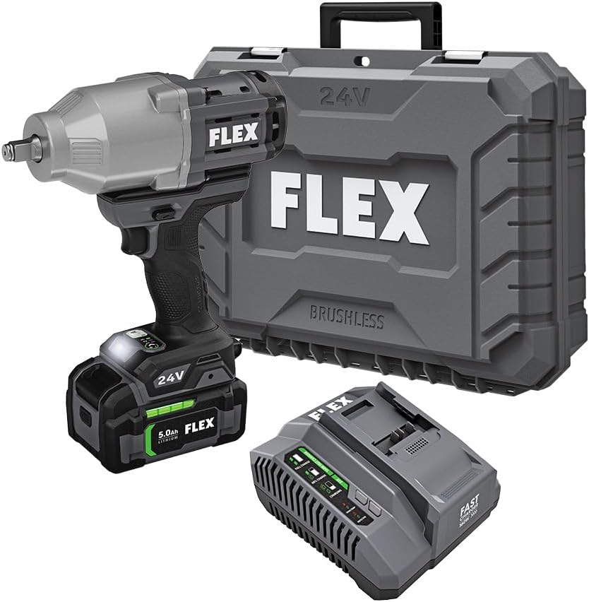 FLEX 24V Brushless Cordless 1/2-Inch 1,150 Ft-Lbs High Torque Impact Wrench Kit with 5.0Ah Lithium Battery and 160W Fast Charger - FX1471-1C - Image 1
