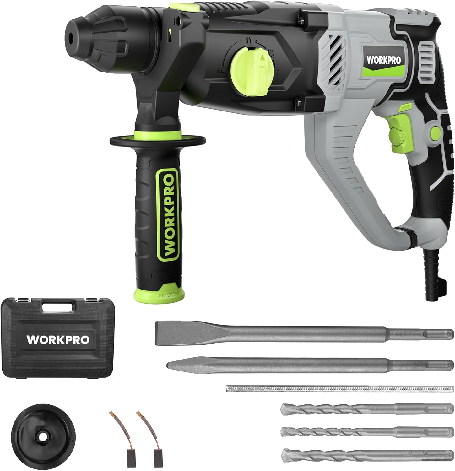 WORKPRO 1-1/4 Inch SDS-Plus Rotary Hammer Drill, 7.5AMP, Lightweight Corded Version for Concrete Demolition Chipping Rotomartillo, 5 SDS-Plus Bits - Image 1